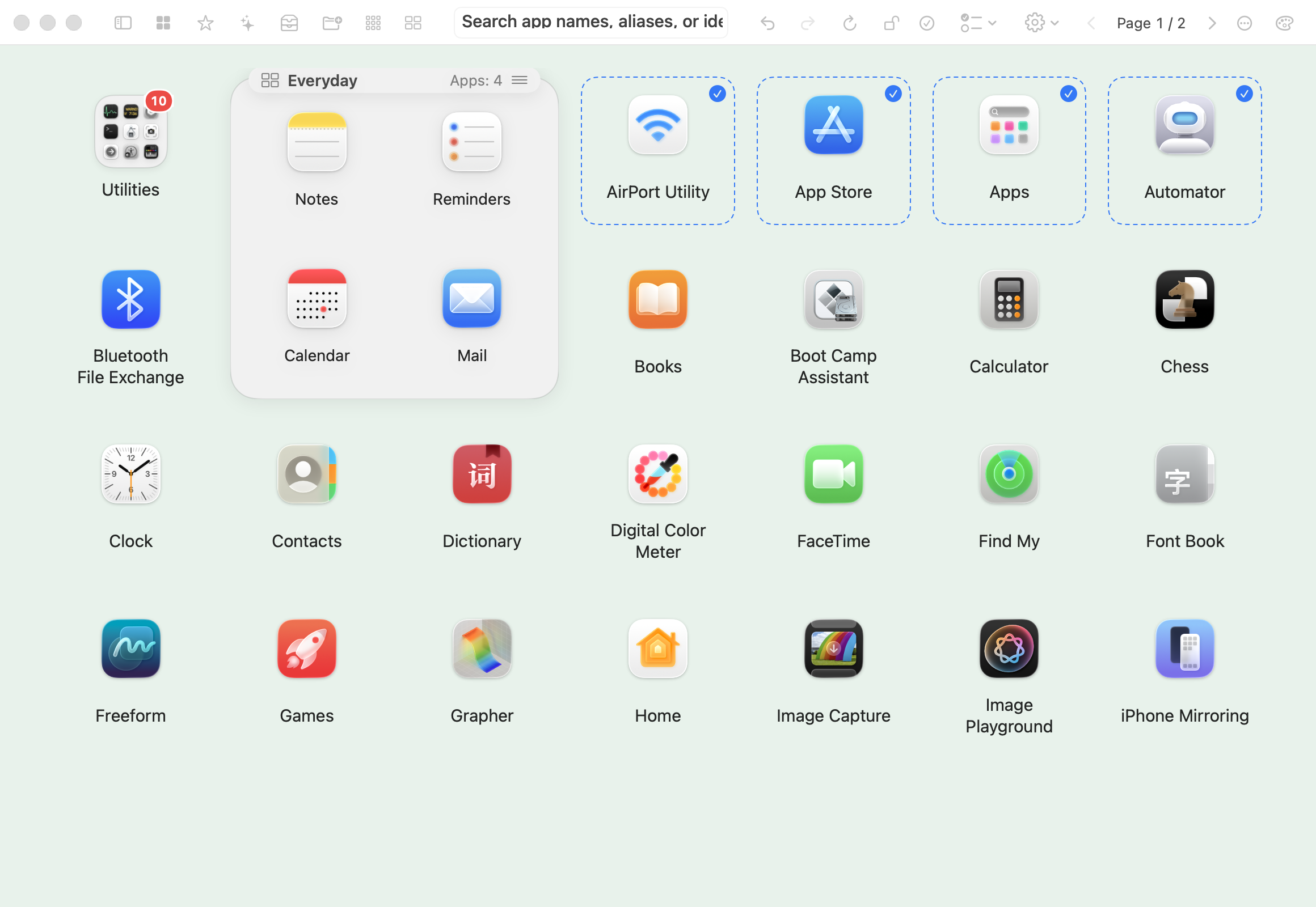 Select apps together and create a group, card or category
